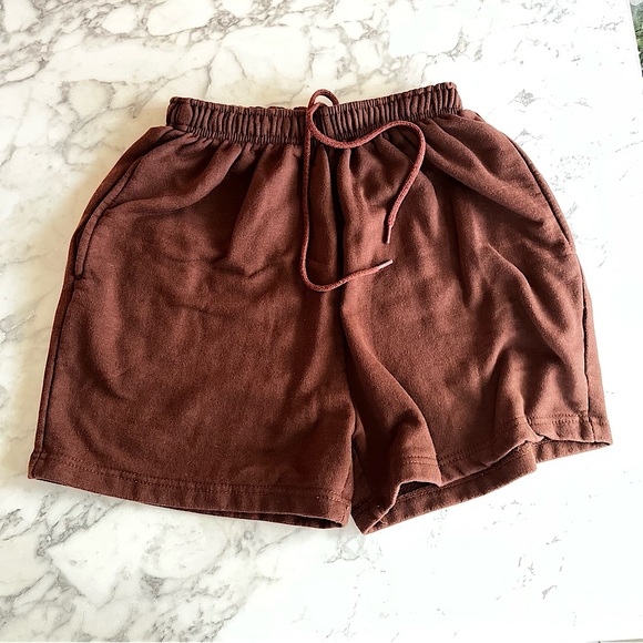 Brown shorts soft cozy sweat shorts warm teddy high waisted cotton basketball - Picture 2 of 11